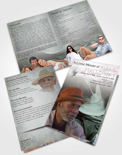Bifold Order Of Service Obituary Template Brochure Morning Cowboy Serenity