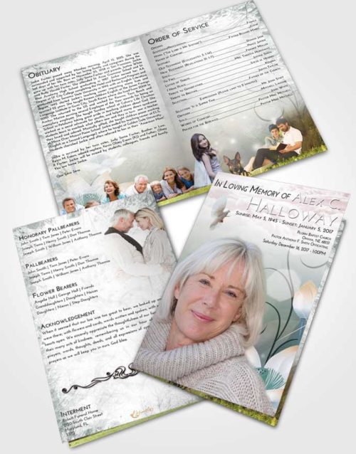 Bifold Order Of Service Obituary Template Brochure Morning Floral Peace