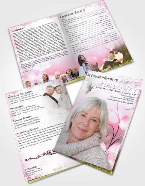 Bifold Order Of Service Obituary Template Brochure Pink Faith Floral Peace