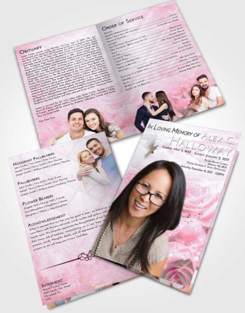 Bifold Order Of Service Obituary Template Brochure Pink Faith Floral Relaxation