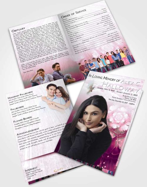 Bifold Order Of Service Obituary Template Brochure Pink Faith Floral Secret
