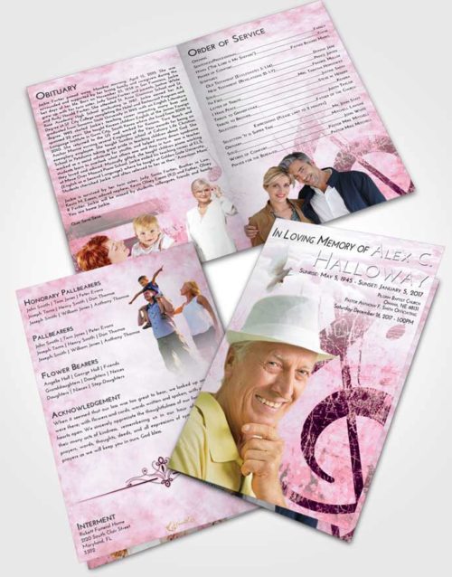 Bifold Order Of Service Obituary Template Brochure Pink Faith Harmonica