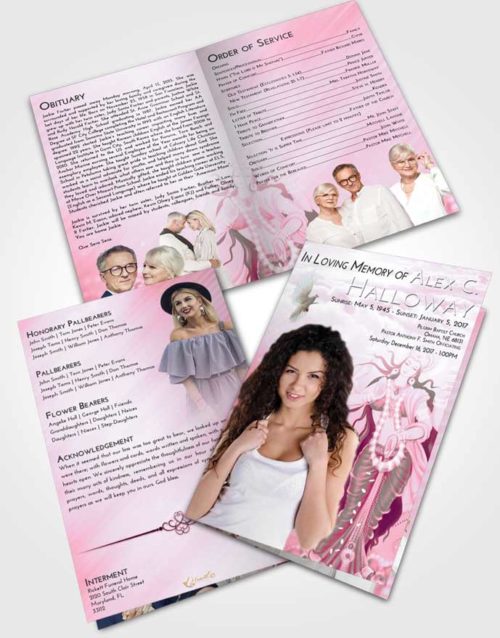 Bifold Order Of Service Obituary Template Brochure Pink Faith Lakshmi Divinity