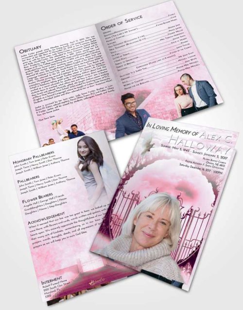Bifold Order Of Service Obituary Template Brochure Pink Faith Mystical Gates of Heaven
