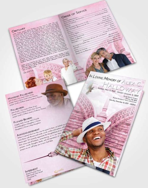 Bifold Order Of Service Obituary Template Brochure Pink Faith Stairway of Love