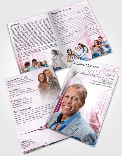 Bifold Order Of Service Obituary Template Brochure Pink Faith Stairway to Faith