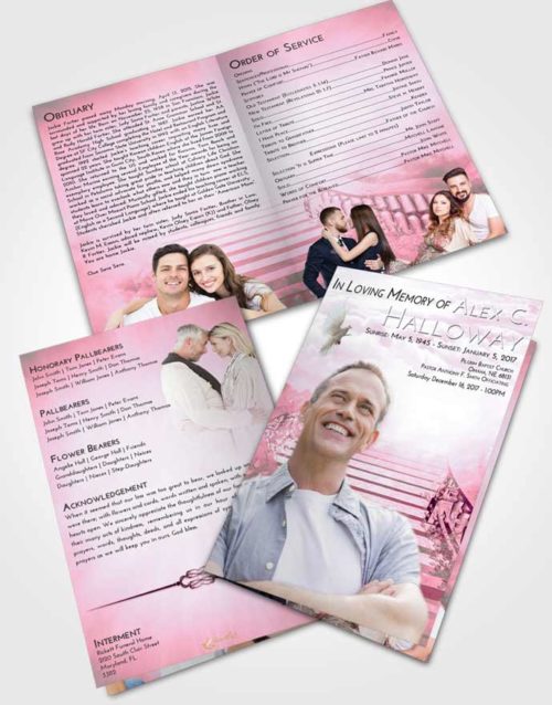 Bifold Order Of Service Obituary Template Brochure Pink Faith Stairway to Freedom
