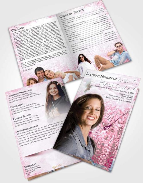 Bifold Order Of Service Obituary Template Brochure Pink Faith Whispering Flowers