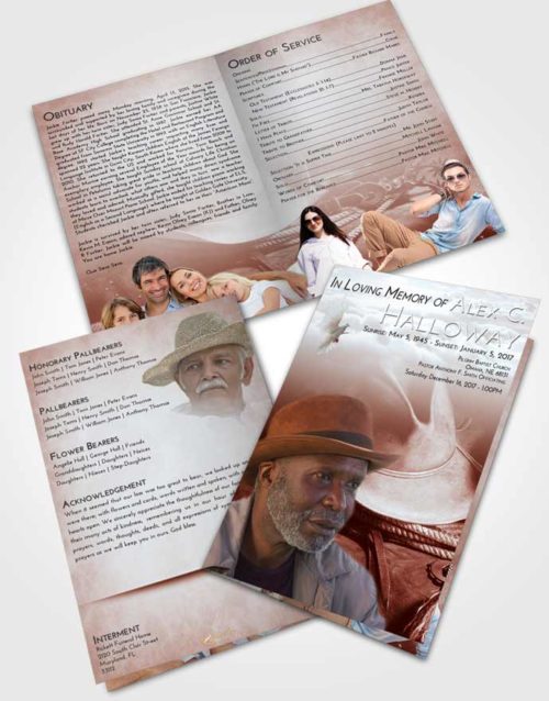 Bifold Order Of Service Obituary Template Brochure Ruby Love Cowboy Serenity