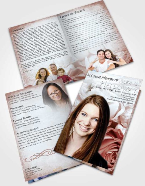 Bifold Order Of Service Obituary Template Brochure Ruby Love Rose Magic