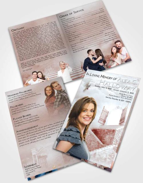 Bifold Order Of Service Obituary Template Brochure Ruby Love Stairway to the Gates of Heaven