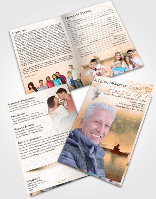 Bifold Order Of Service Obituary Template Brochure Soft Dusk Fishing Tranquility