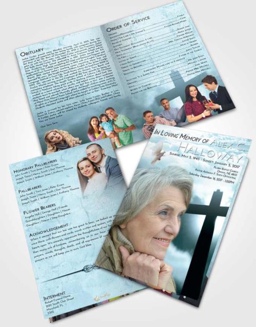 Bifold Order Of Service Obituary Template Brochure Soft Emerald Love Faith in the Cross