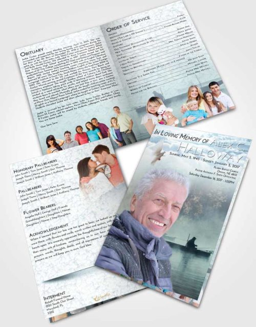 Bifold Order Of Service Obituary Template Brochure Soft Emerald Love Fishing Tranquility