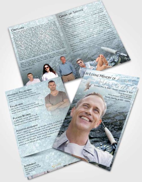 Bifold Order Of Service Obituary Template Brochure Soft Emerald Love Fishing on the Rocks
