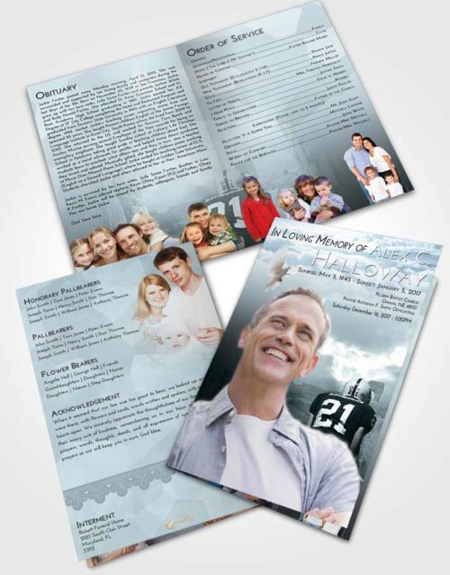 Bifold Order Of Service Obituary Template Brochure Soft Emerald Love Football Victory