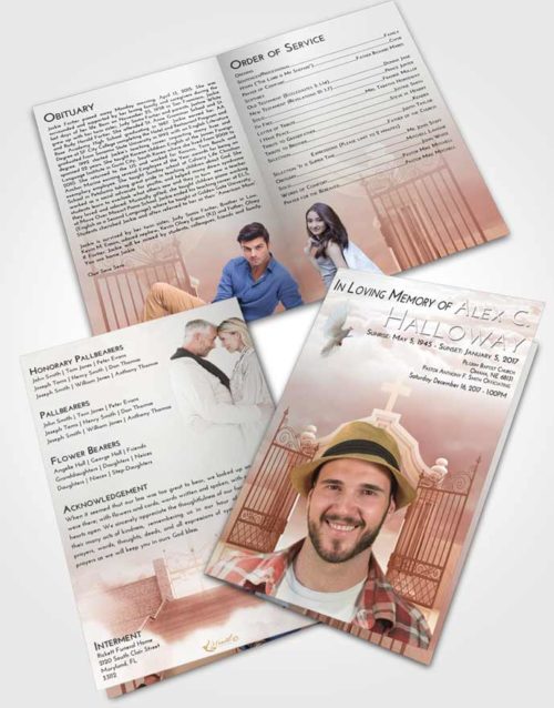 Bifold Order Of Service Obituary Template Brochure Strawberry Love Clear Gates For Heaven