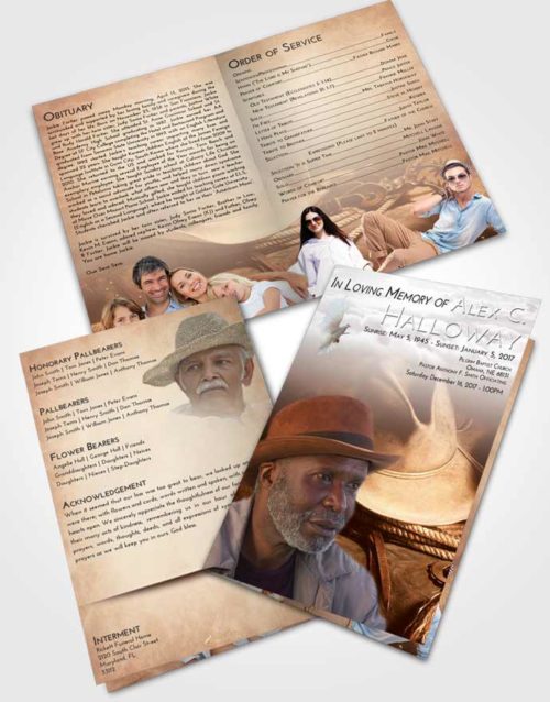 Bifold Order Of Service Obituary Template Brochure Strawberry Love Cowboy Serenity