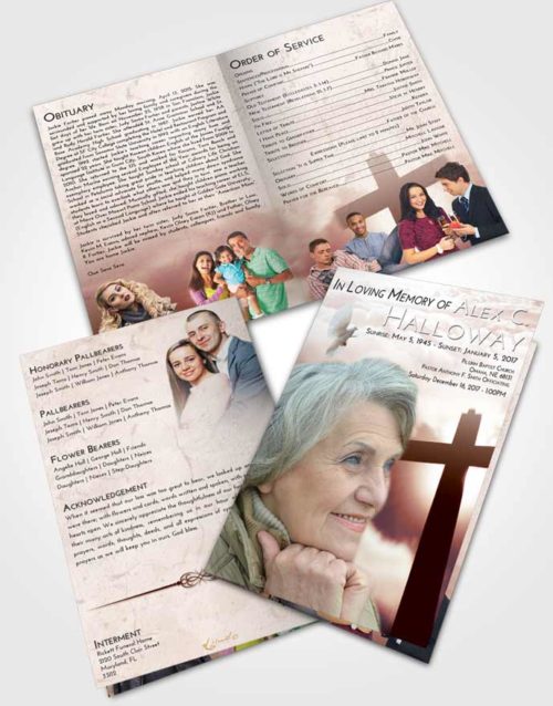 Bifold Order Of Service Obituary Template Brochure Strawberry Love Faith in the Cross