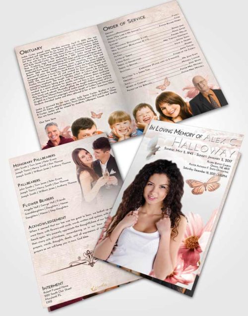 Bifold Order Of Service Obituary Template Brochure Strawberry Love Floral Sky
