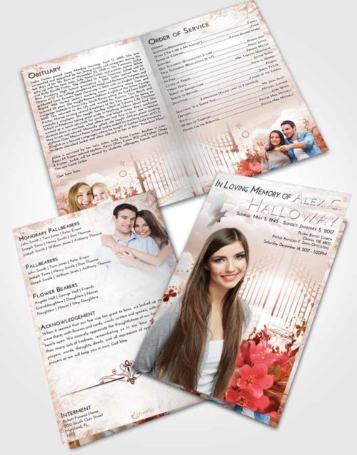 Bifold Order Of Service Obituary Template Brochure Strawberry Love Flowery Gates to Heaven