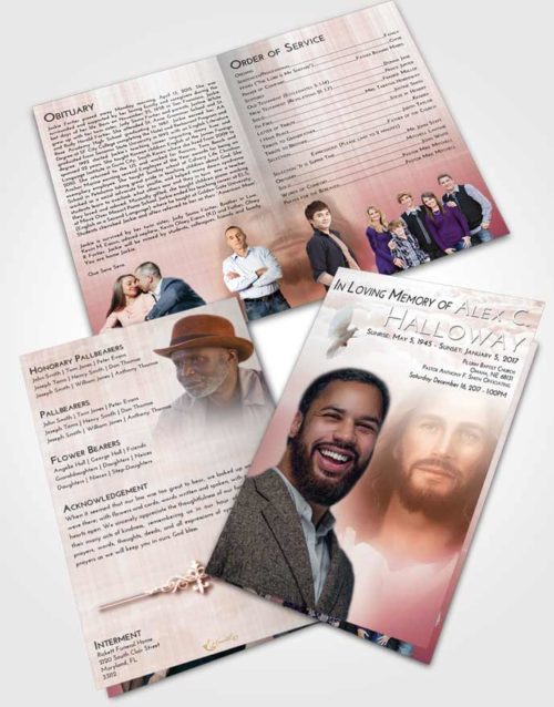 Bifold Order Of Service Obituary Template Brochure Strawberry Love Jesus in Heaven
