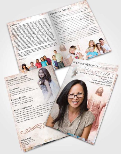 Bifold Order Of Service Obituary Template Brochure Strawberry Love Jesus in the Clouds