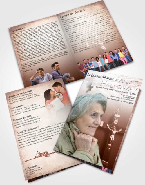 Bifold Order Of Service Obituary Template Brochure Strawberry Love Rosary Love