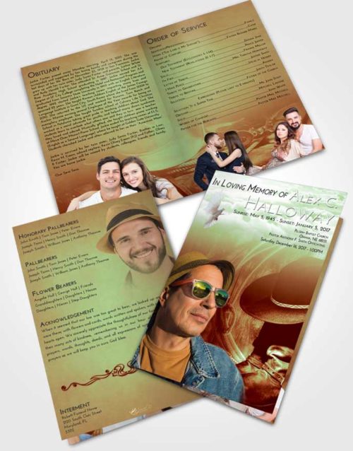 Bifold Order Of Service Obituary Template Brochure Strawberry Mist Cowboy Desire