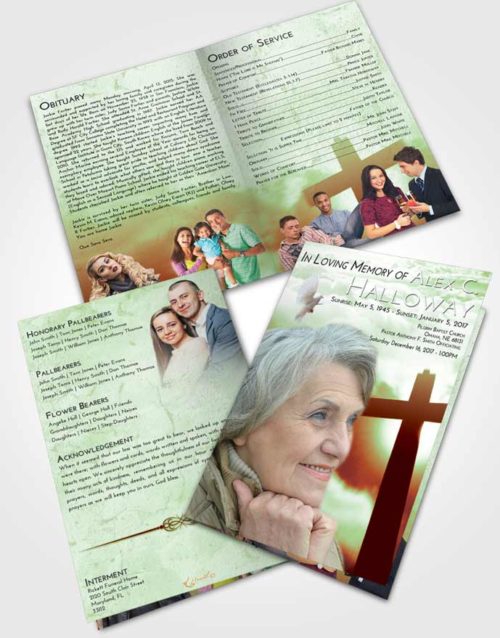 Bifold Order Of Service Obituary Template Brochure Strawberry Mist Faith in the Cross