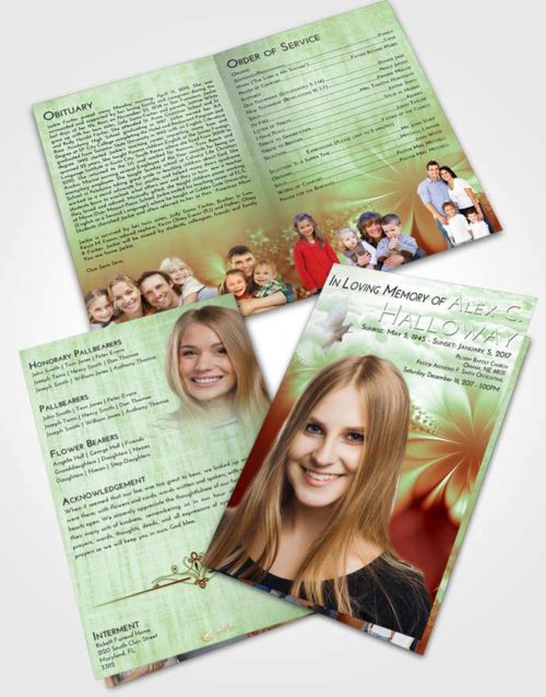 Bifold Order Of Service Obituary Template Brochure Strawberry Mist Floral Lust
