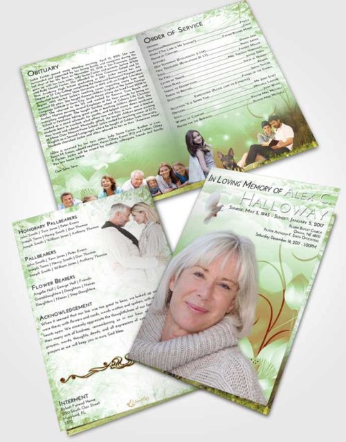 Bifold Order Of Service Obituary Template Brochure Strawberry Mist Floral Peace