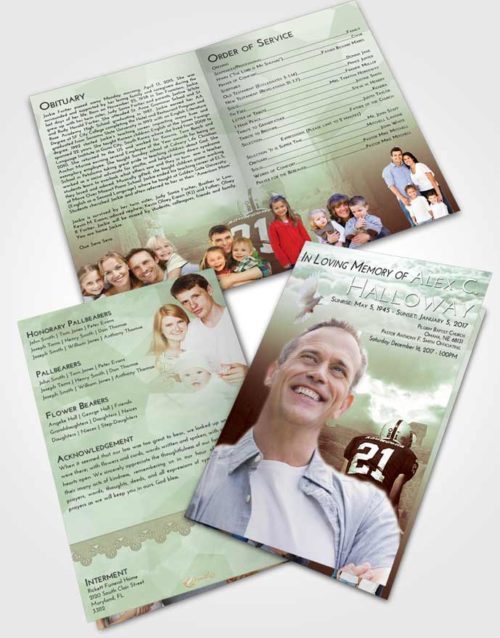 Bifold Order Of Service Obituary Template Brochure Strawberry Mist Football Victory
