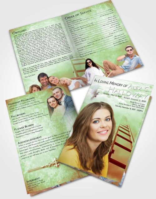Bifold Order Of Service Obituary Template Brochure Strawberry Mist Stairway to Forever