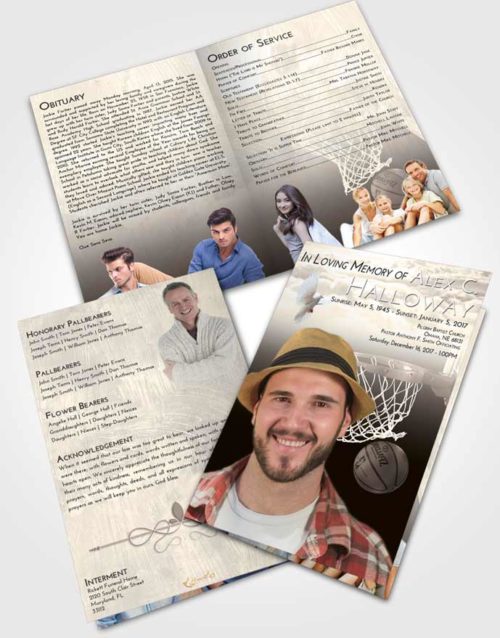 Bifold Order Of Service Obituary Template Brochure Tranquil Basketball Journey