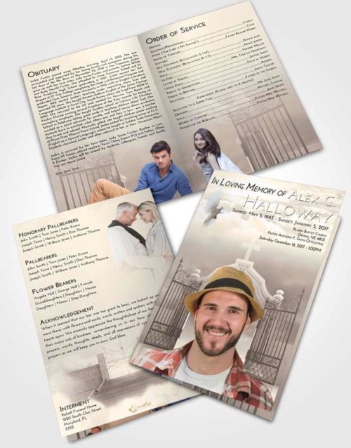 Bifold Order Of Service Obituary Template Brochure Tranquil Clear Gates For Heaven