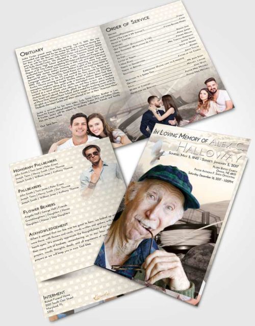 Bifold Order Of Service Obituary Template Brochure Tranquil Fishing Dreams