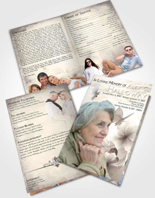 Bifold Order Of Service Obituary Template Brochure Tranquil Floral Butterfly