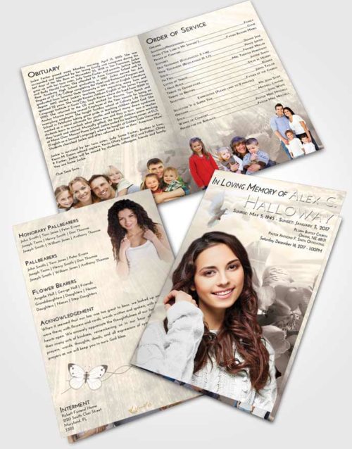 Bifold Order Of Service Obituary Template Brochure Tranquil Floral Magic