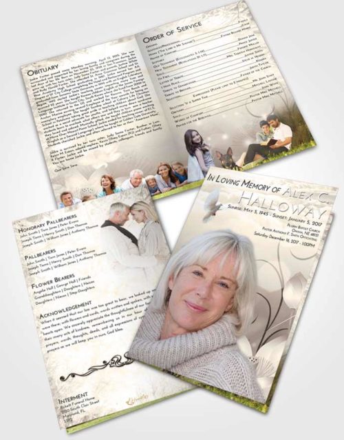Bifold Order Of Service Obituary Template Brochure Tranquil Floral Peace