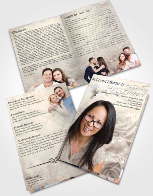 Bifold Order Of Service Obituary Template Brochure Tranquil Floral Relaxation