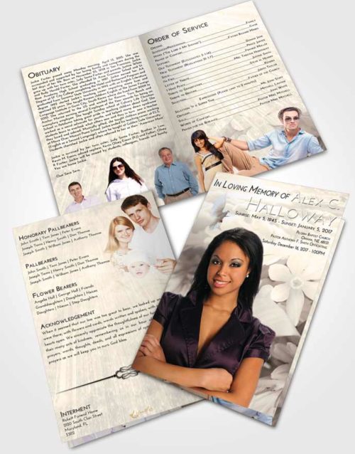 Bifold Order Of Service Obituary Template Brochure Tranquil Floral Serenity
