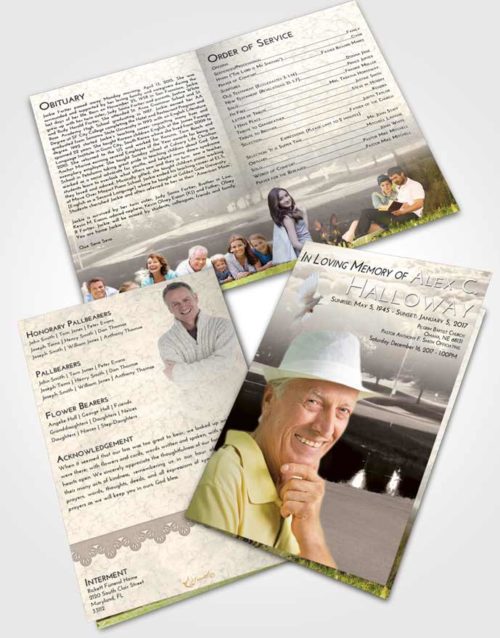Bifold Order Of Service Obituary Template Brochure Tranquil Golf Paradise