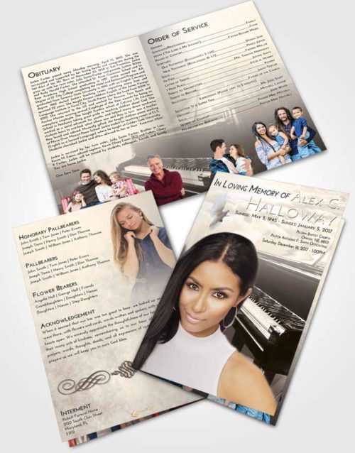 Bifold Order Of Service Obituary Template Brochure Tranquil Grand Piano