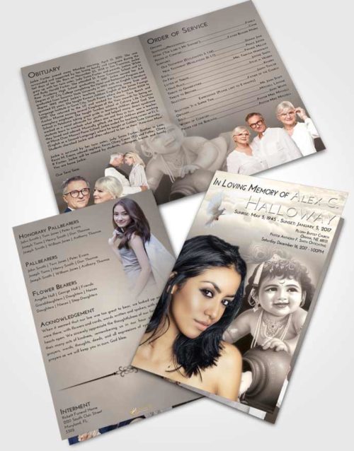 Bifold Order Of Service Obituary Template Brochure Tranquil Lord Krishna Divinity