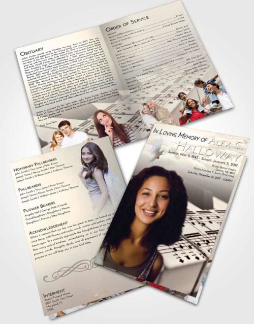 Bifold Order Of Service Obituary Template Brochure Tranquil Piano Desire
