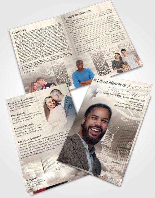 Bifold Order Of Service Obituary Template Brochure Tranquil Precious Gates to Heaven