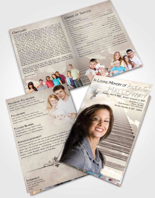 Bifold Order Of Service Obituary Template Brochure Tranquil Steps to Heaven