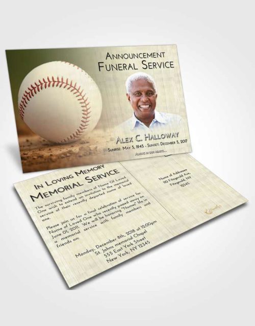 Funeral Announcement Card Template At Dusk Baseball Victory