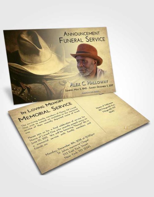 Funeral Announcement Card Template At Dusk Cowboy Serenity